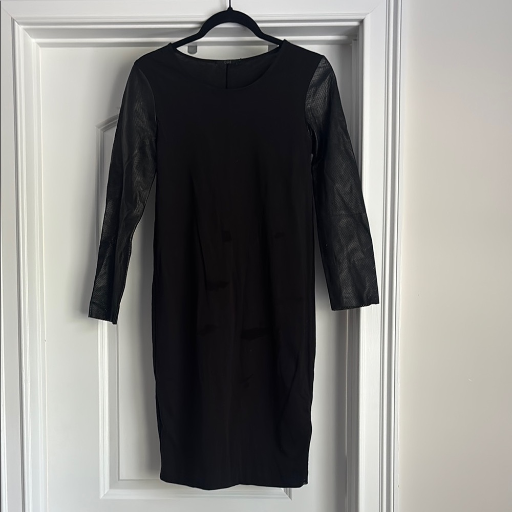 COS Black Dress with Leather Sleeves